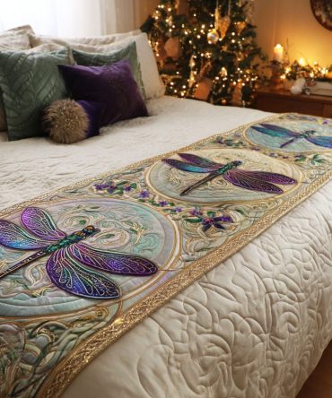 Lavender Flight Quilted Bed Runner — Soft Pastel Decorative Runner With Delicate Motif, Reversible Cotton-Blend Accent For King & Queen Beds
