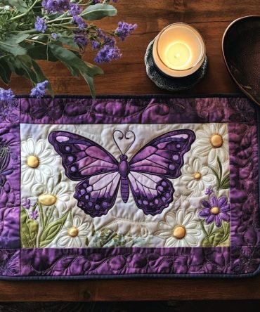 Lavender Wings Quilted Placemat — Serene Lavender & Butterfly Table Mat for Dining, Soft Quilted Comfort, Machine-Washable & Decorative Accent