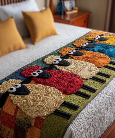 Lazy Sheep Quilted Bed Runner — Relaxed Farmhouse Accent, Soft Quilted Throw For Rustic Bedrooms, Benches & Living Areas