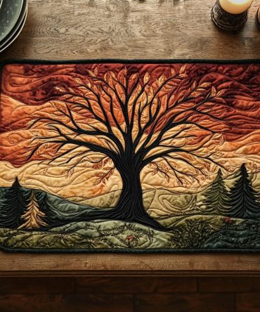 Life Circle Quilted Placemat — Symbolic Round Motif Table Accent, Insulated Quilting & Machine-Washable Protection for Every Meal