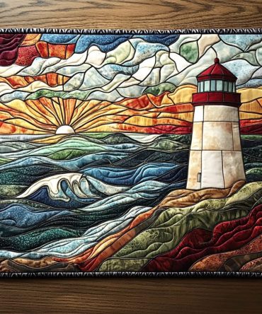Lighthouse Haven Quilted Table Placemat — Coastal Cotton Placemat with Nautical Motifs for Seaside Kitchens & Entertaining