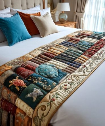 Literary Dreams Plush Quilted Bed Runner — Dreamy, Soft-Touch Cotton Bed Scarf For Serene Bedrooms, Reversible, Machine Washable