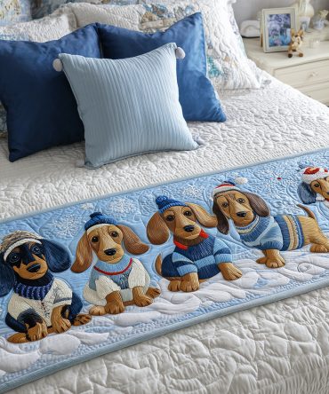 Adorable Dachshund Quilted Bed Runner — Luxury Decorative Throw For Bedroom & Sofa, Charming Dog Accent, Fits Most Bed Sizes, Easy-Care