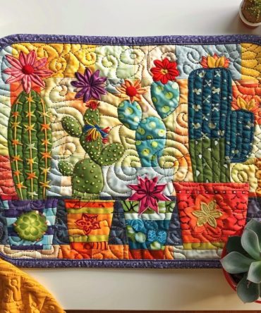 Lively Cactus Garden Quilted Placemats — Southwestern Floral & Cactus Table Decor, Durable Cotton, Stain-Resistant, Machine-Washable
