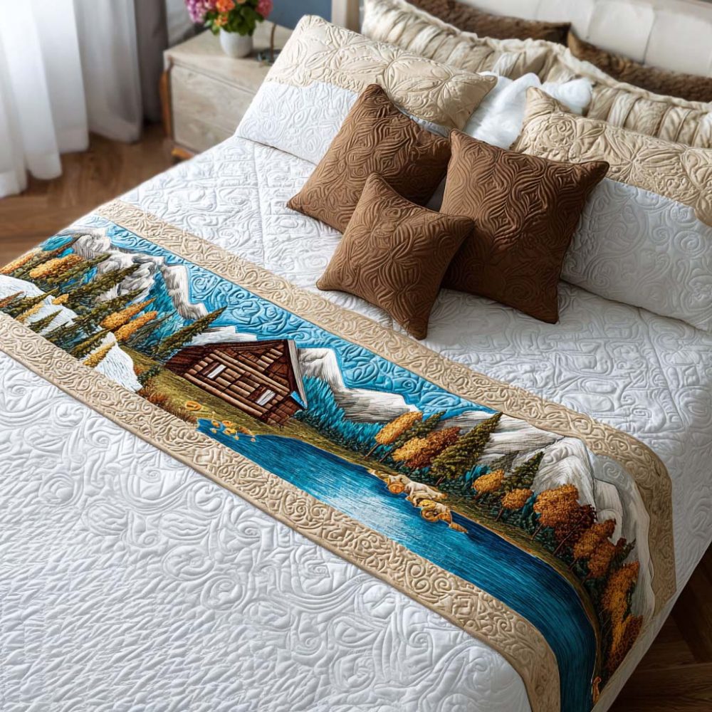 Lodge Dreams Quilted Bed Runner - Cozy Cabin Bedroom Accent With Classic Plaid & Warm Tones, Soft Cotton-Blend Layering Throw - Easy-Care