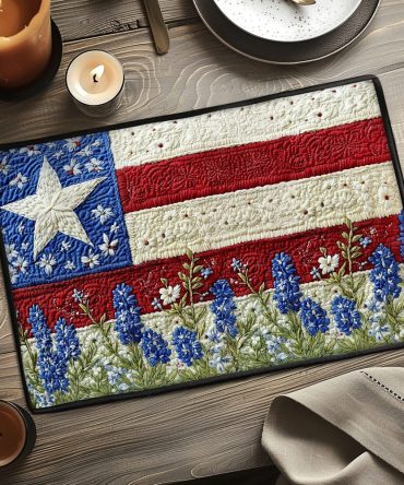 Lone Star Rising Quilted Place Mat — Texas Flag Inspired Design, Patriotic Table Accent, Durable Cotton, Machine Washable