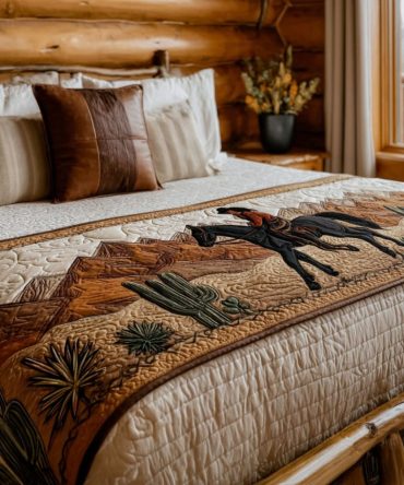 Lone Star Southwestern Quilted Bed Runner — Patriotic Texas-Inspired Chevron Accent, Durable Cotton For Rustic & Modern Bedrooms