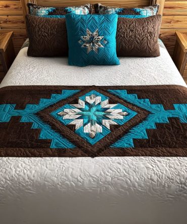 Lone Star Path Quilted Bed Runner - Western Star Patchwork Bedding Accent, Durable Quilted Foot Throw For Rustic Bedroom