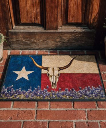 Texas Longhorn Flag Welcome Mat – Premium Outdoor Coir Door Mat With Western Flag Artwork, Slip-Resistant Backing For Porch & Patio Entrances