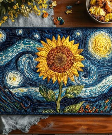 Sunflower Table Quilted Placemat — Vibrant Yellow Sunflower Design, Insulated, Reversible, Machine Washable, Gift Idea