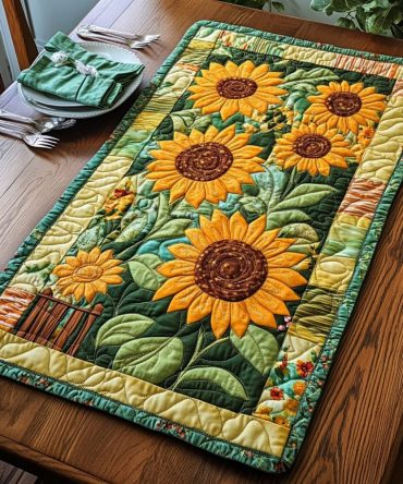 Lovable Sunflowers Quilted Placemat — Bright Floral Table Accent For Country Kitchens, Cheerful Summer & Year-Round Decor