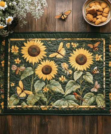 Bright Sunflowers Quilted Placemat — Farmhouse Yellow Table Decor, Durable Cotton Fill, Machine Washable, Summer & Fall Accent