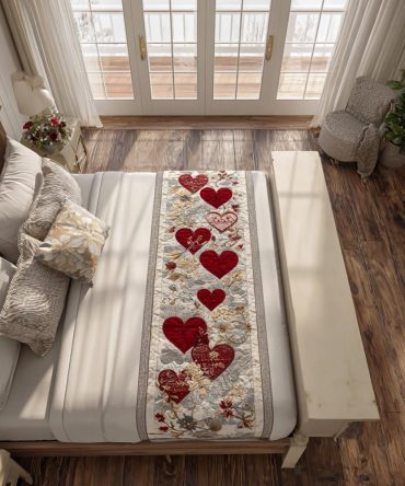 Love Notes Quilted Bed Scarf — Vintage-Inspired Handwritten Floral Bed Runner For Cozy, Layered Bedroom Decor