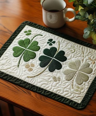 Lucky Clover Quilted Placemat — Shamrock Table Mat In Green Hues, Soft Cotton Blend, Machine-Washable & Festive Accent For St. Patrick'S
