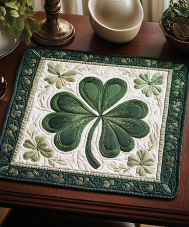 Lucky Greens Quilted Placemat - St. Patrick's Inspired Cotton Table Mat with Clover Motif for Festive Dining and Seasonal Home Decor