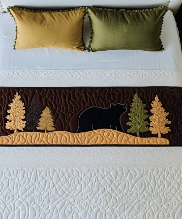Lumbering Peace Quilted Bed Runner - Tranquil Rustic Cabin Throw For Queen & King Beds, Warm Quilting & Reversible Design