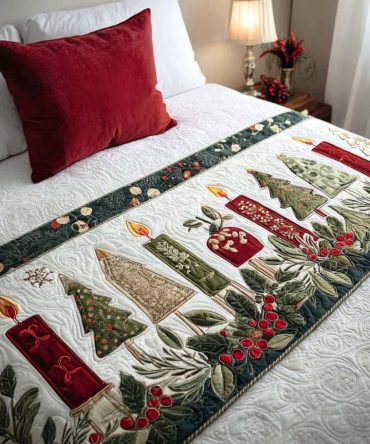 Luminous Noel Quilted Bed Scarf — Bright Festive Bed Runner, Quilted Decorative Throw To Illuminate Holiday Bedroom Decor With Elegant Texture
