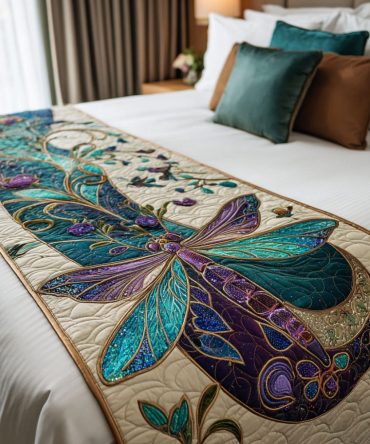 Magic In The Moonlight Quilted Bed Scarf — Celestial Night Bedding Runner, Starry Decorative Accent For Tranquil Bedroom Styling, Reversible & Soft