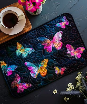 Nocturnal Butterfly Quilted Placemat — Magical Nighttime Butterfly Design, Insulated Table Accent, Machine-Washable For Elegant Evening Tablescapes