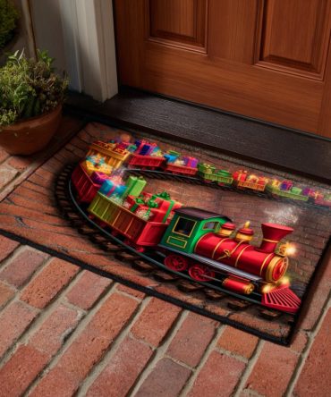 Magical Christmas Express Doormat - Santa Train Holiday Welcome Mat, Durable Coir With Vibrant Print & Non-Slip Backing