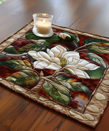 Magnolia Memories Quilted Placemat — Elegant Large Floral Table Mat with Soft Padding, Machine Washable, Timeless Southern Charm