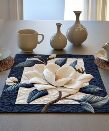 Magnolia Tranquil Quilted Placemat — Elegant Floral Dinner Mat, Soft Quilting, Machine-Washable, Ideal For Bridal Or Everyday Entertaining