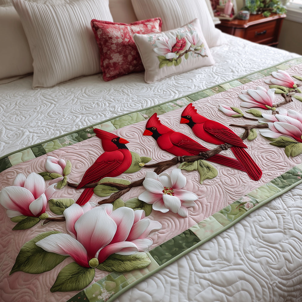 Luxury Magnolia Whispers Quilted Bed Scarf - Decorative Runner For Queen & King Beds, Soft Cotton-Blend Finish