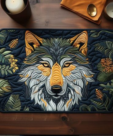 Majestic Wolf Quilted Placemat — Bold Wildlife Table Mat with Padded Quilting, Reversible & Machine-Washable for Rustic or Modern Dining