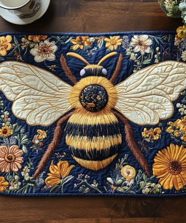 Majestic Bee Quilted Placemat - Premium Decorative Table Pad with Embroidered Bee, Padded Quilting for Stylish Dining