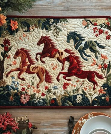 Majestic Colorful Horse Quilted Placemat — Vibrant Equine Table Mat, Artistic Horse Dining Decor, Durable & Washable Accent