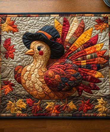 Marble Turkey Thanksgiving Quilted Placemat - Elegant Holiday Turkey Table Mat, Stain-Resistant, Durable & Machine-Washable