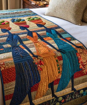 Market Day Melody Quilted Bed Runner — Colorful Artisan-Inspired Decorative Throw For Beds, Textured Quilting, Bohemian Bedroom Accent