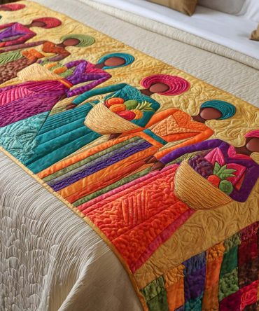 Market Queens Quilted Bed Runner — Chic Patchwork Bed Scarf For Boho & Farmhouse Bedrooms, Soft Decorative Quilted Accent