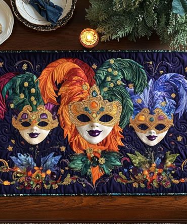 Masked Elegance Quilted Dining Placemat — Chic Patterned Table Mat, Durable Quilting, Non-Slip, Easy-Care for Entertaining