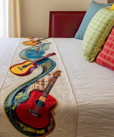 Melody Strings Quilted Bed Runner — Soft Musical-Inspired Quilted Accent, Cotton-Blend Bed Scarf For Cozy, Stylish Bedrooms