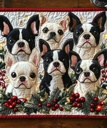 Festive Boston Terrier Quilted Placemat for Holiday Tables — Durable Holiday Table Decor, Machine Washable, Gift-Ready