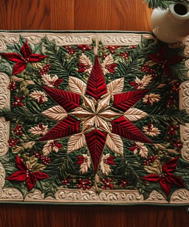 Merry Blossoms Quilted Placemat — Holiday Floral Table Mat for Festive Dining, Soft Cotton, Stain & Heat-Resistant, Machine-Washable for Easy Cleanup