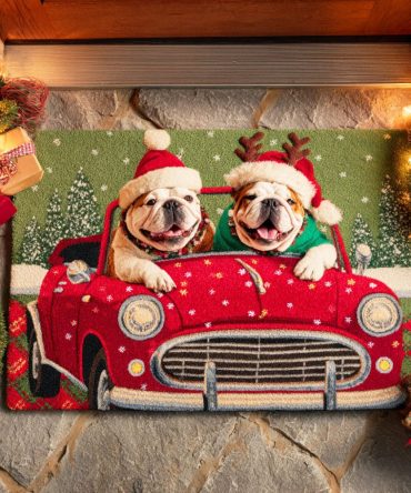 Merry Bulldog Holiday Welcome Mat — Festive Bulldog Design Doormat For Porch, Indoor/Outdoor, Durable Coir, Non-Slip, Cheerful Holiday Decor