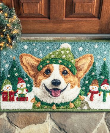 Merry Corgi Welcome Mat — Cute Corgi Dog Doormat For Front Door & Holiday Decor , Durable, Non-Slip, Christmas Season Porch Accent