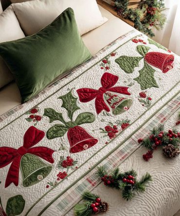 Merry Echo Quilted Bed Runner – Cheerful Holiday Bedding Accent With Festive Motifs, Plush Quilting, Durable Cotton-Blend