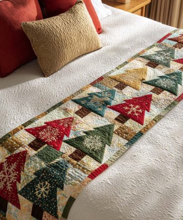 Merry Forest Quilted Bed Runner — Woodland Holiday Bedding Accent With Pine & Wildlife Motifs, Cozy Quilting For Cabin & Lodge Decor