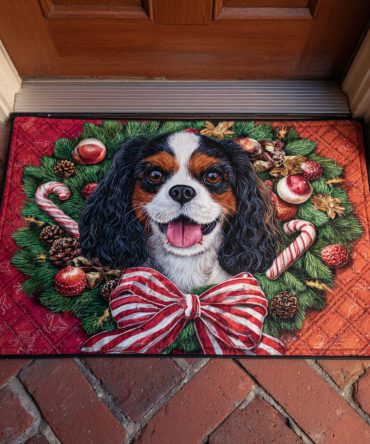 King Charles Cavalier Dog Doormat — Charming Holiday Welcome Mat, Durable Coir Front Porch Mat, Cute Pet Gift