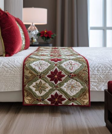 Merry Meadow Quilted Bed Runner - Cheerful Holiday Bedding Accent With Botanical Motifs, Cozy Seasonal Décor
