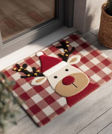 Merry Reindeer Christmas Doormat - Festive Reindeer Welcome Mat For Front Door, Durable Non-Slip Outdoor/Indoor Seasonal Rug & Gift