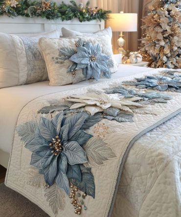 Midnight Bloom Quilted Bed Runner - Dramatic Dark Floral Bedding Accent With Elegant Quilting, Luxe Throw To Add Sophistication To Master & Guest Rooms