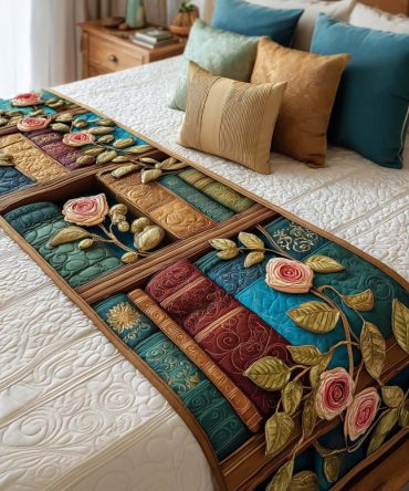 Midnight Chapters Quilted Bed Runner — Elegant Literary-Inspired Dark Panel Decorative Throw, Quilted Accent For Modern Bedrooms & Reading Nooks, Soft & Easy-Care