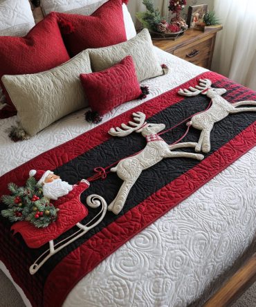 Midnight Glide Quilted Bed Scarf - Sleek Dark-Toned Runner For Modern Bedrooms, Textured Quilting And Easy-Care Fabric