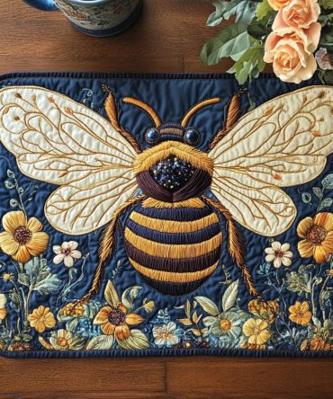 Midnight Honeybee Quilted Placemat - Sleek Dark Table Accent, Thick Quilting for Surface Protection & Everyday Kitchen Style