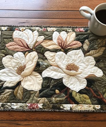 Midnight Magnolia Quilted Placemat — Dark Floral Cotton Table Mat, Insulated Protection & Machine Washable for Moody Elegant Tablescapes