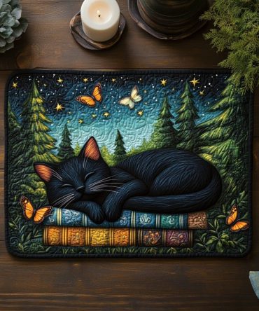 Nocturne Whisker Quilted Placemat — Sleek Midnight Cat Design, Quilted Table Protector for Stylish Home Dining & Entertaining